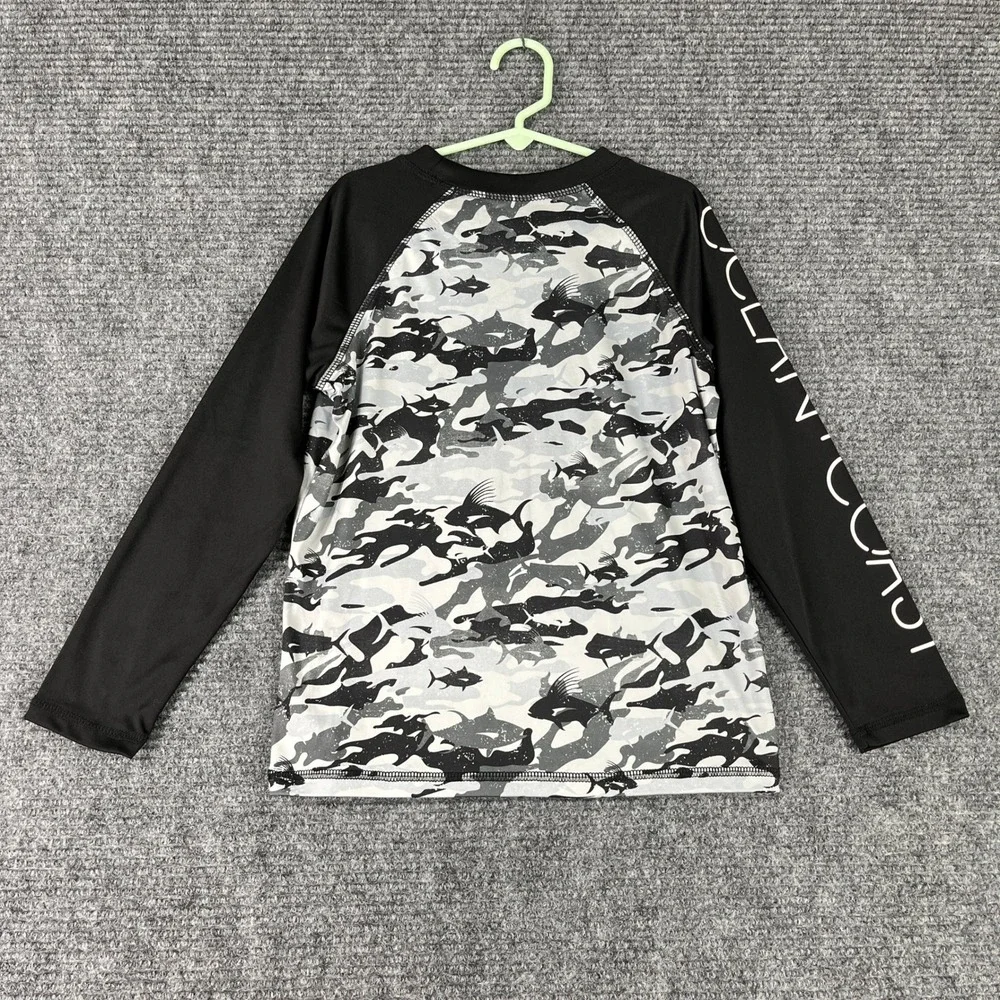 Ocean Coast Fish‎ Camo Rash Guard Swim Shirt Grey S Boys Surf Gorpcore